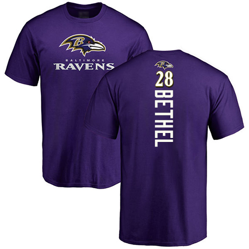 Men Baltimore Ravens Purple Justin Bethel Backer NFL Football #28 T Shirt